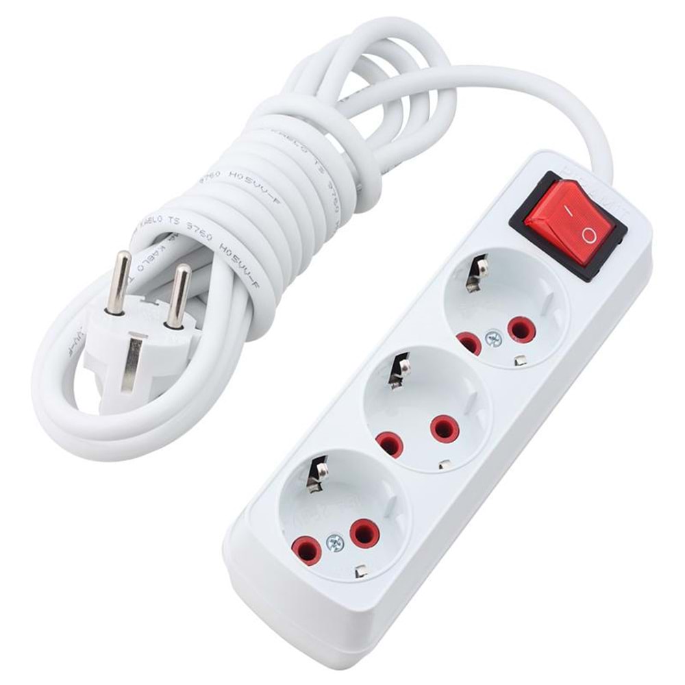 Üçlü Grup Priz Cca Kablo Anahtarlı - 2 mt